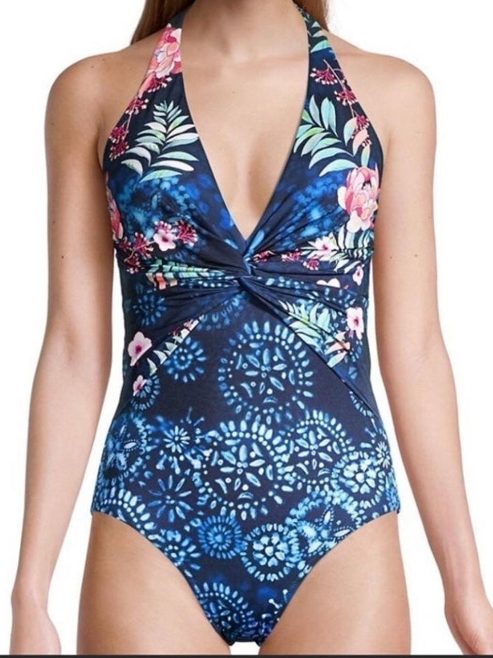 Johnny Was Navy Floral Annia Twist One Piece Swimsuit